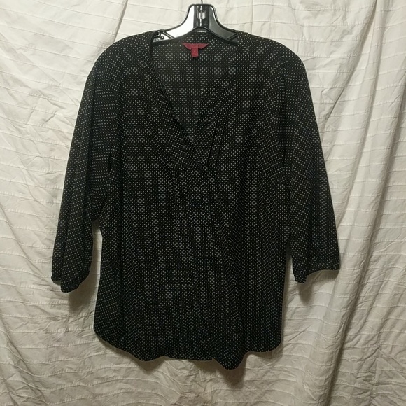 212 Collection Tops - 212 Collection Black &White Dot Patterned Blouse